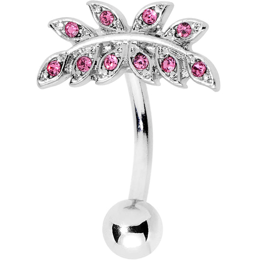 Pink Gem Sprouting Ivy Leaf Belly Ring
