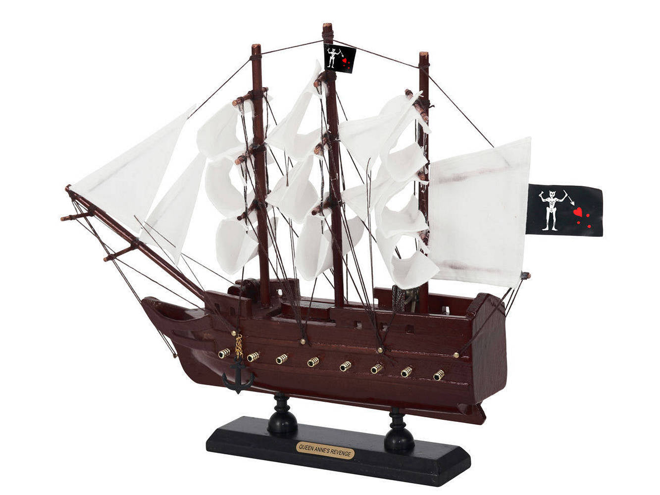 Wooden Blackbeards Queen Annes Revenge White Sails Model Pirate Ship 12""