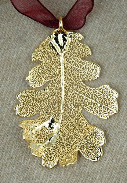 Gold Oak Leaf with Sheer Ribbon Ornament