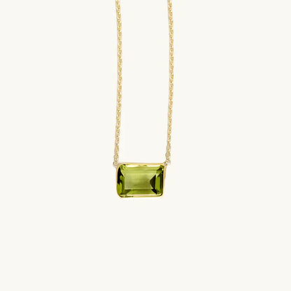 14K Gold Emerald Cut Birthstone Necklace