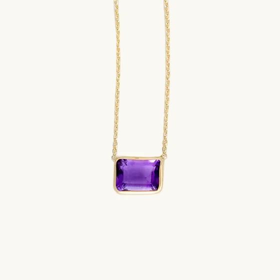 14K Gold Emerald Cut Birthstone Necklace