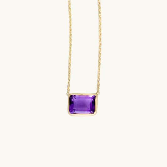 14K Gold Emerald Cut Birthstone Necklace
