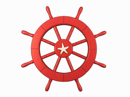 Red Ship Decorative Wheel with Starfish 18""