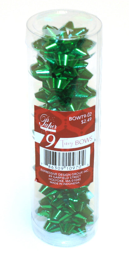 9 Tiny Metallic Bows In A Tube - Green Metallic
