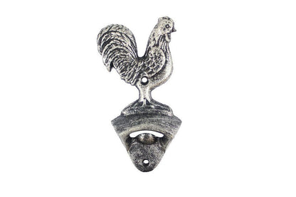 Rustic Silver Cast Iron Rooster Bottle Opener 6""
