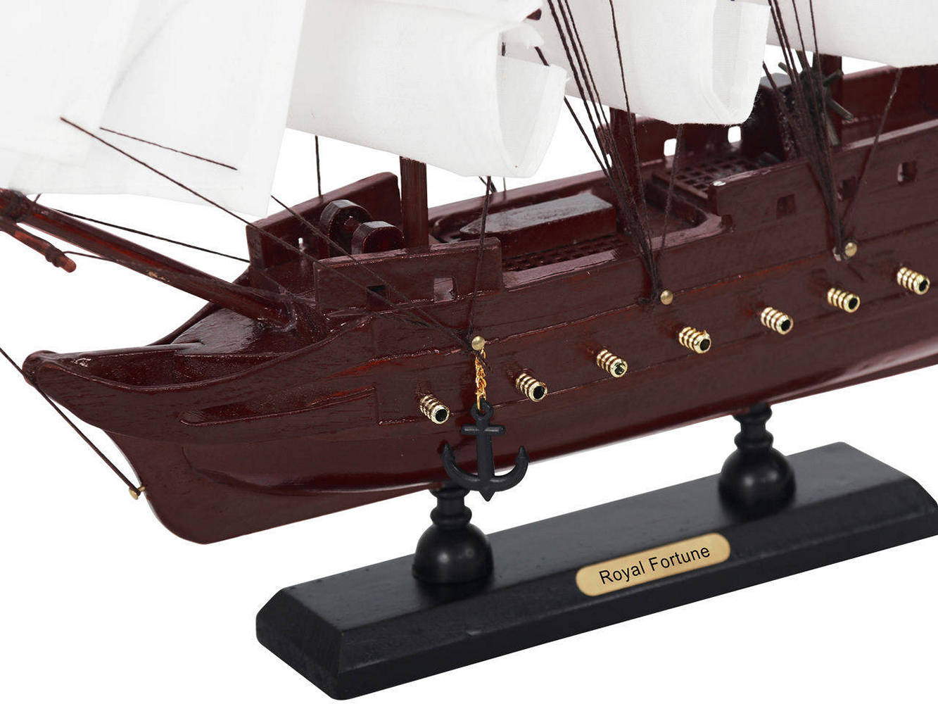Wooden Black Bart's Royal Fortune White Sails Model Pirate Ship 12""