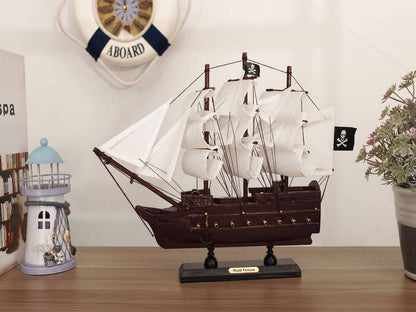 Wooden Black Bart's Royal Fortune White Sails Model Pirate Ship 12""