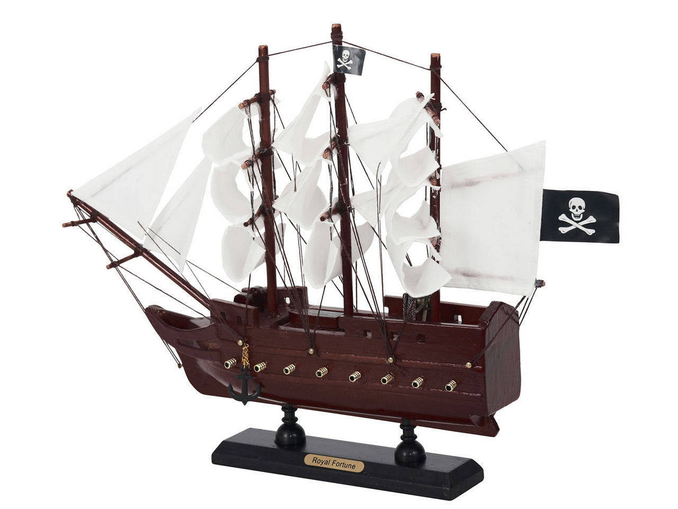 Wooden Black Bart's Royal Fortune White Sails Model Pirate Ship 12""