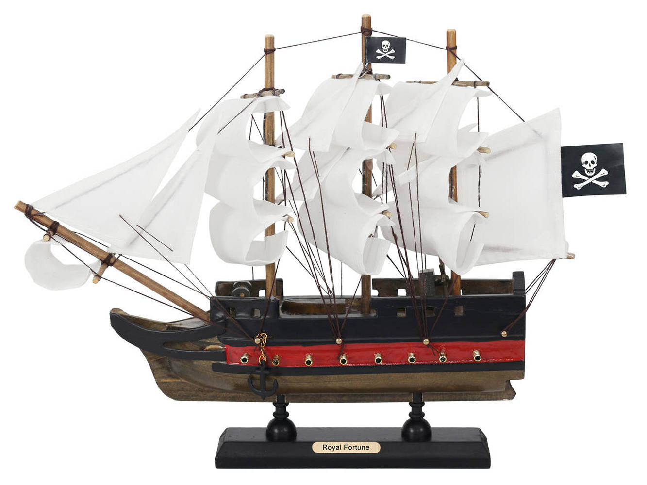 Wooden Black Bart's Royal Fortune White Sails Limited Model Pirate Ship 12""