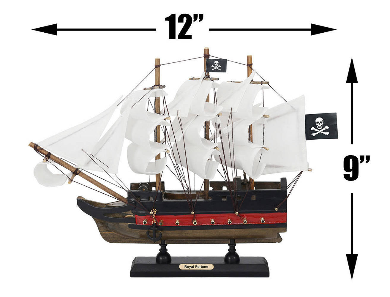 Wooden Black Bart's Royal Fortune White Sails Limited Model Pirate Ship 12""