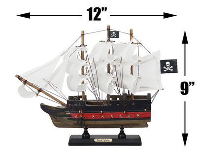 Wooden Black Bart's Royal Fortune White Sails Limited Model Pirate Ship 12""