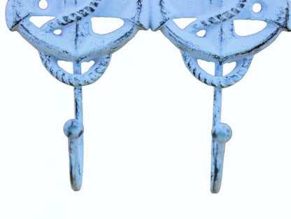 Rustic Dark Blue Whitewashed Cast Iron Decorative Anchor Hooks 7""