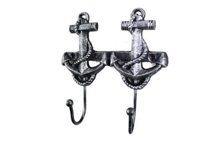 Antique Silver Cast Iron Decorative Anchor Hooks 7""