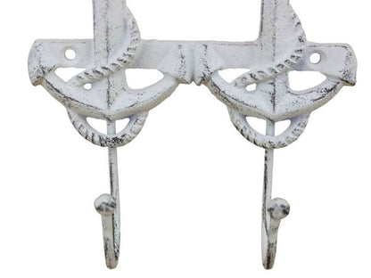 Rustic Whitewashed Cast Iron Decorative Anchor Hooks 7""