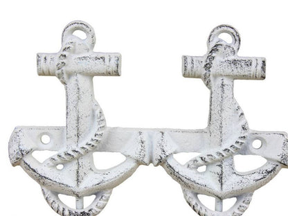Rustic Whitewashed Cast Iron Decorative Anchor Hooks 7""