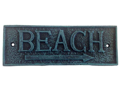 Seaworn Blue Cast Iron Beach Sign 9""