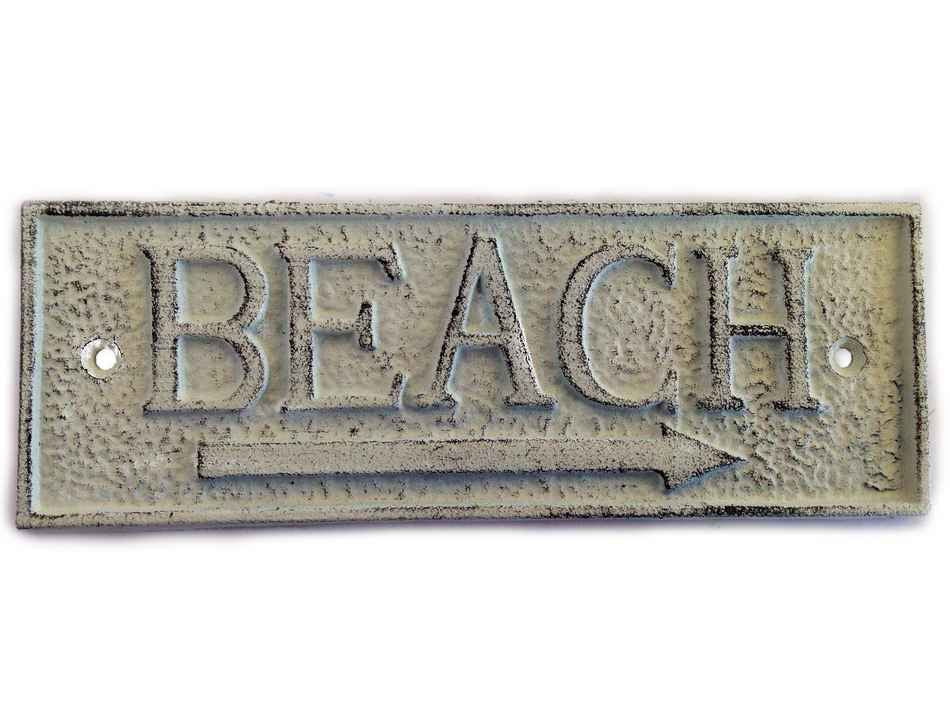 Whitewashed Cast Iron Beach Sign 9""