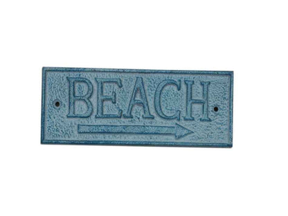 Light Blue Whitewashed Cast Iron Beach Sign 9""