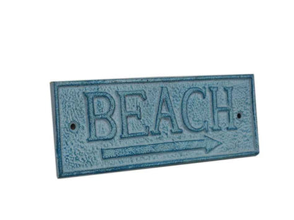 Light Blue Whitewashed Cast Iron Beach Sign 9""