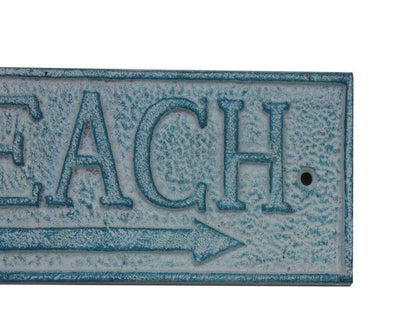 Light Blue Whitewashed Cast Iron Beach Sign 9""