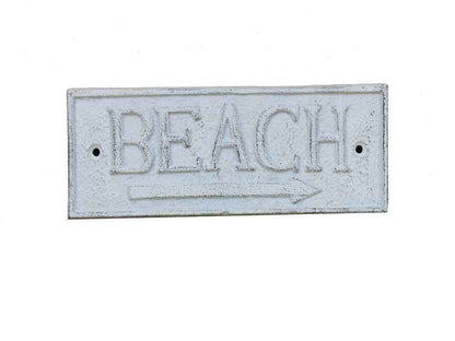 Whitewashed Cast Iron Beach Sign 9""