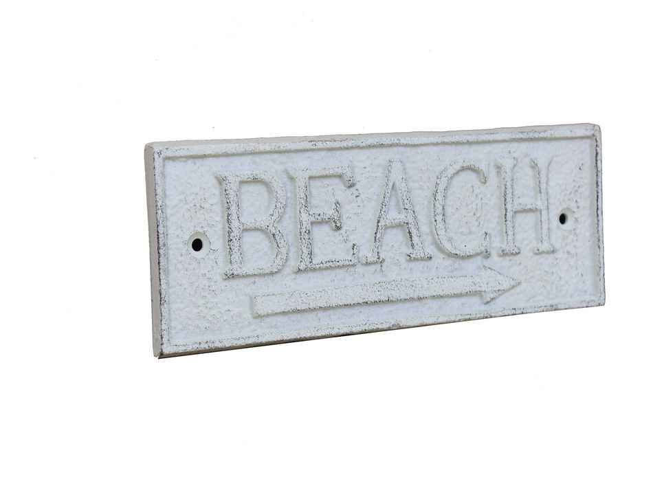 Whitewashed Cast Iron Beach Sign 9""