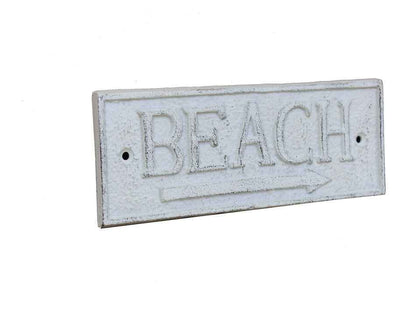 Whitewashed Cast Iron Beach Sign 9""