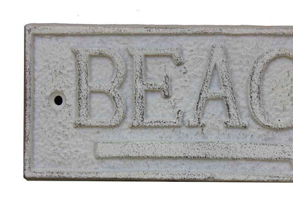 Whitewashed Cast Iron Beach Sign 9""