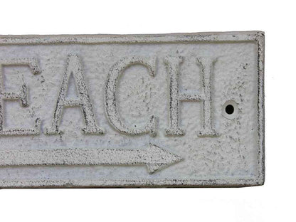 Whitewashed Cast Iron Beach Sign 9""