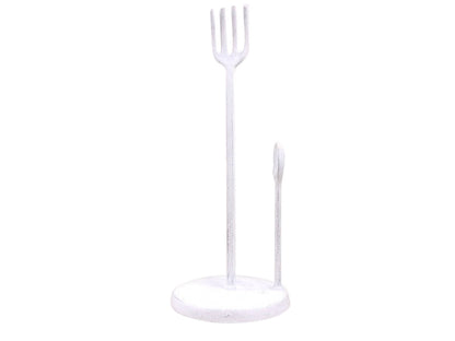 Whitewashed Cast Iron Fork and Spoon Kitchen Paper Towel Holder 15""