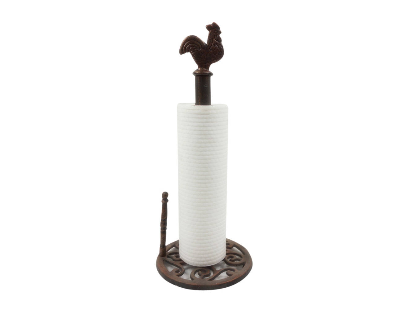 Rustic Copper Cast Iron Rooster Paper Towel Holder 15""