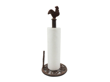 Rustic Copper Cast Iron Rooster Paper Towel Holder 15""