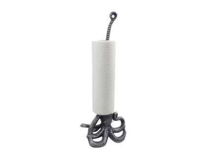 Rustic Silver Cast Iron Octopus Kitchen Paper Towel Holder 19""