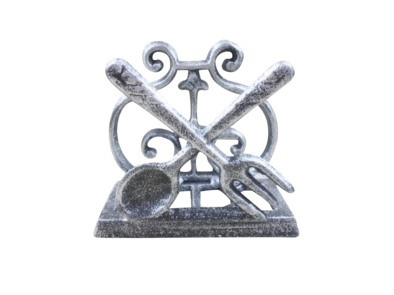 Rustic Silver Cast Iron Fork and Spoon Kitchen Napkin Holder 5""