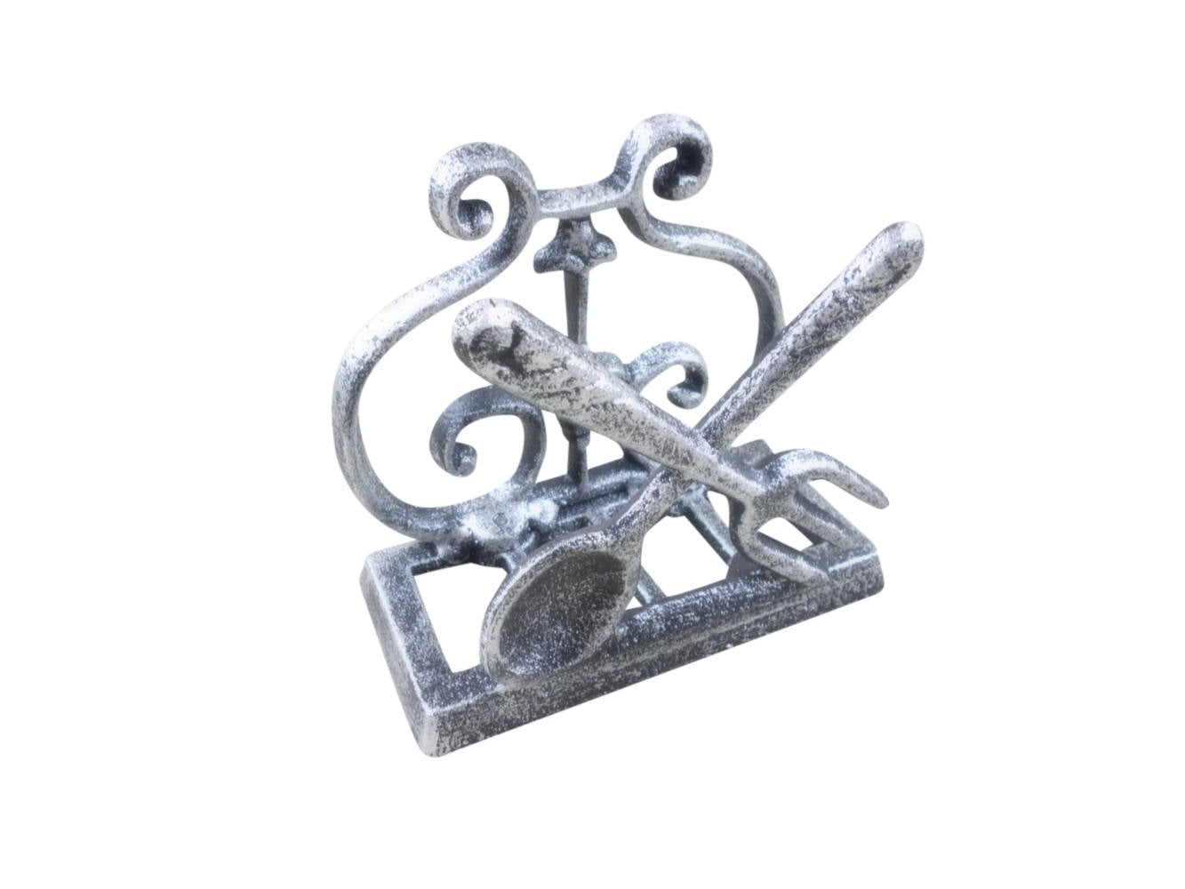 Rustic Silver Cast Iron Fork and Spoon Kitchen Napkin Holder 5""