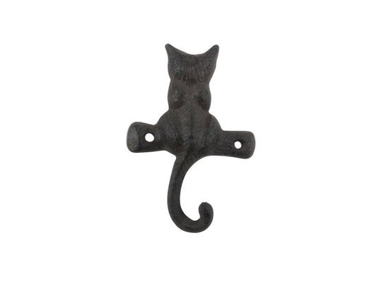 Cast Iron Cat on a Branch with Tail Decorative Metal Wall Hook 4""