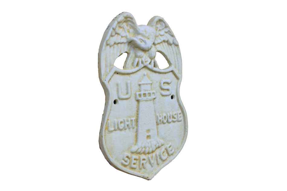 Antique White Cast Iron US Lighthouse Service Sign 9""