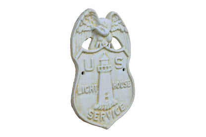 Antique White Cast Iron US Lighthouse Service Sign 9""