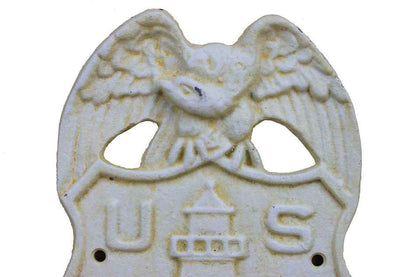 Antique White Cast Iron US Lighthouse Service Sign 9""