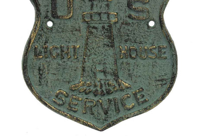 Antique Seaworn Bronze Cast Iron US Lighthouse Service Sign 9""