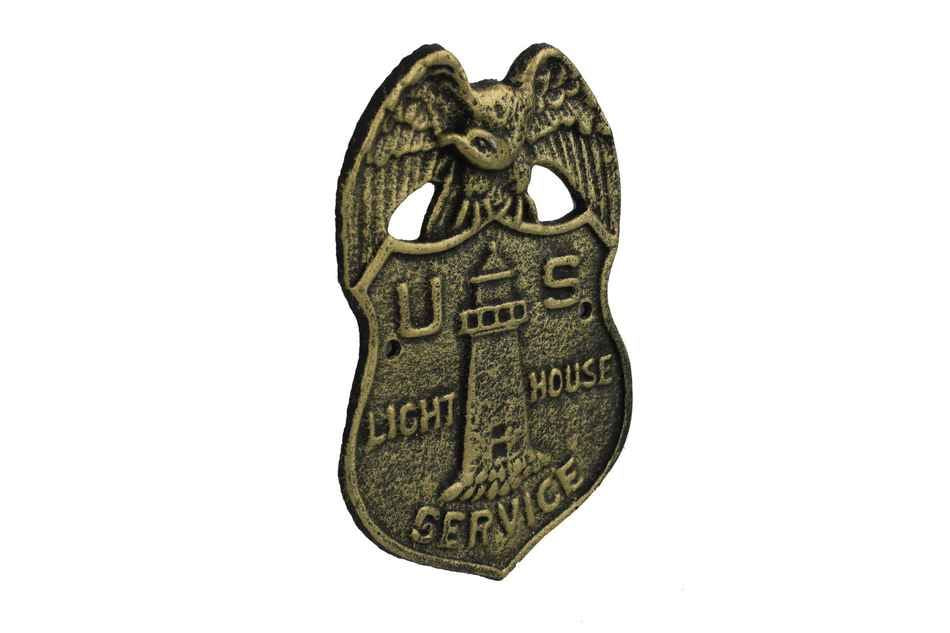 Antique Gold Cast Iron US Lighthouse Service Sign 9""