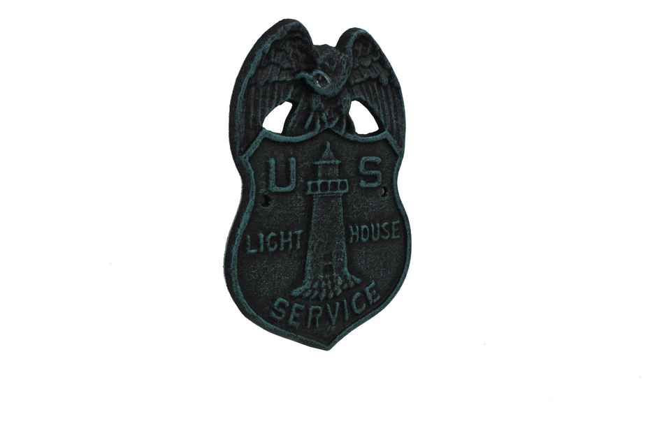 Seaworn Blue Cast Iron US Lighthouse Service Sign 9""