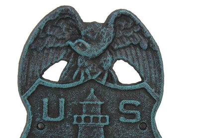 Seaworn Blue Cast Iron US Lighthouse Service Sign 9""