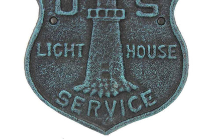Seaworn Blue Cast Iron US Lighthouse Service Sign 9""