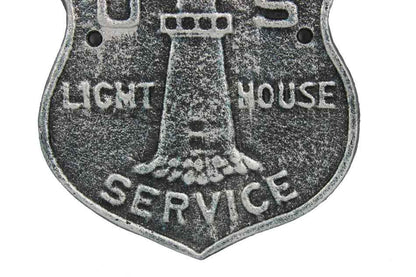 Antique Silver Cast Iron US Lighthouse Service Sign 9""