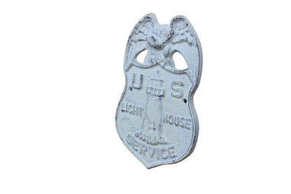 Whitewashed Cast Iron US Lighthouse Service Sign 9""