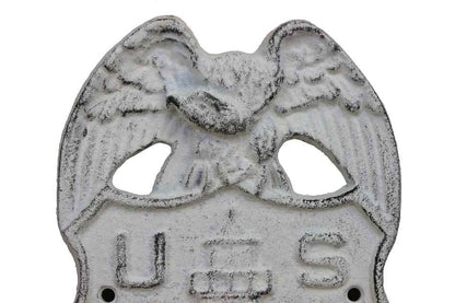 Whitewashed Cast Iron US Lighthouse Service Sign 9""