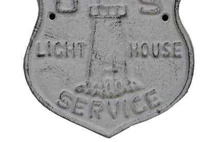 Whitewashed Cast Iron US Lighthouse Service Sign 9""