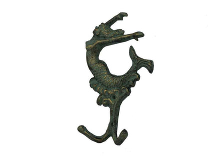 Antique Seaworn Bronze Cast Iron Mermaid Key Hook 6""