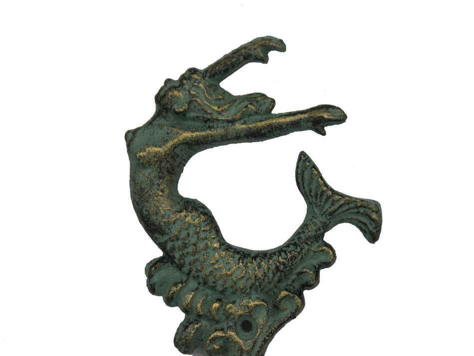 Antique Seaworn Bronze Cast Iron Mermaid Key Hook 6""